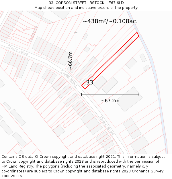 33, COPSON STREET, IBSTOCK, LE67 6LD: Plot and title map