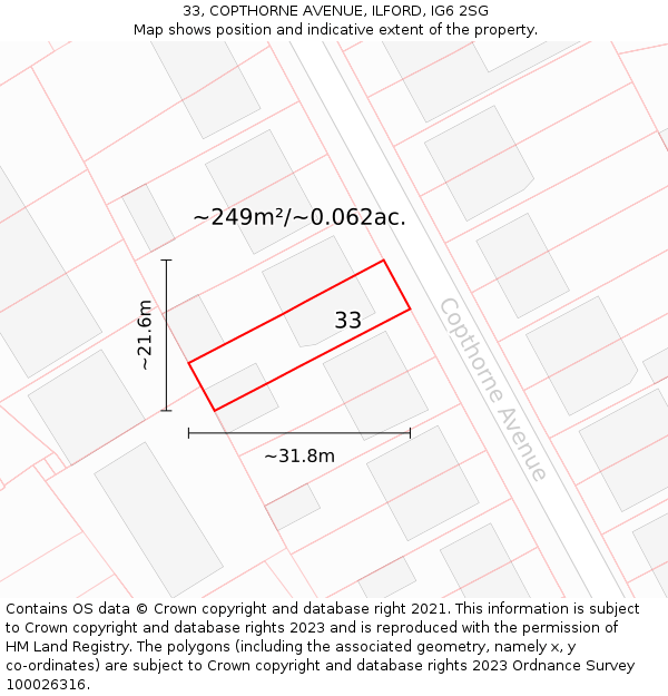 33, COPTHORNE AVENUE, ILFORD, IG6 2SG: Plot and title map