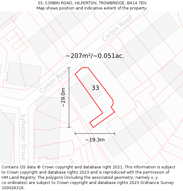 33, CORBIN ROAD, HILPERTON, TROWBRIDGE, BA14 7EN: Plot and title map