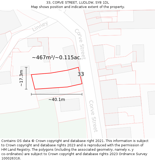 33, CORVE STREET, LUDLOW, SY8 1DL: Plot and title map