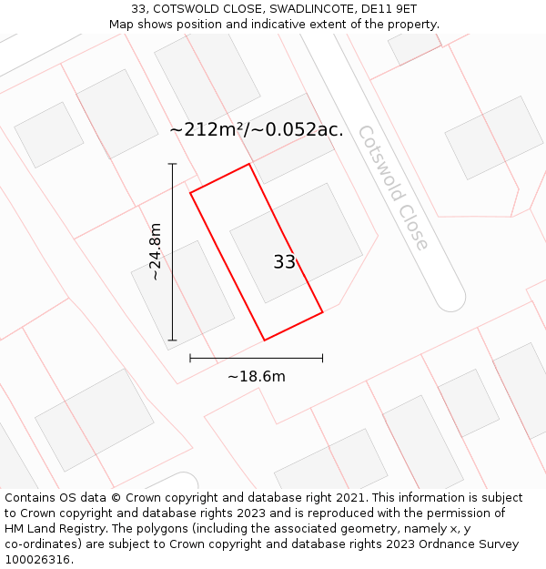 33, COTSWOLD CLOSE, SWADLINCOTE, DE11 9ET: Plot and title map