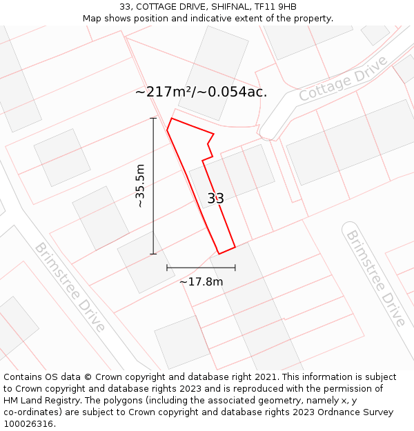 33, COTTAGE DRIVE, SHIFNAL, TF11 9HB: Plot and title map