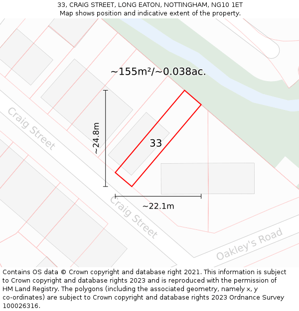 33, CRAIG STREET, LONG EATON, NOTTINGHAM, NG10 1ET: Plot and title map