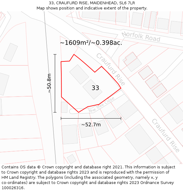 33, CRAUFURD RISE, MAIDENHEAD, SL6 7LR: Plot and title map