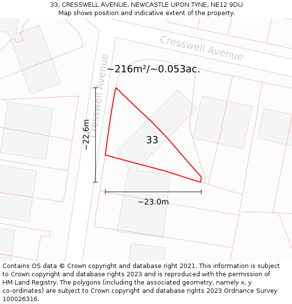 33, CRESSWELL AVENUE, NEWCASTLE UPON TYNE, NE12 9DU: Plot and title map