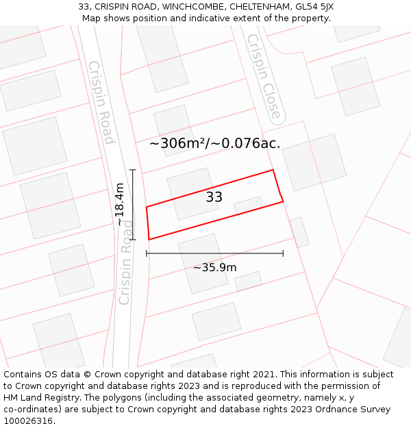 33, CRISPIN ROAD, WINCHCOMBE, CHELTENHAM, GL54 5JX: Plot and title map