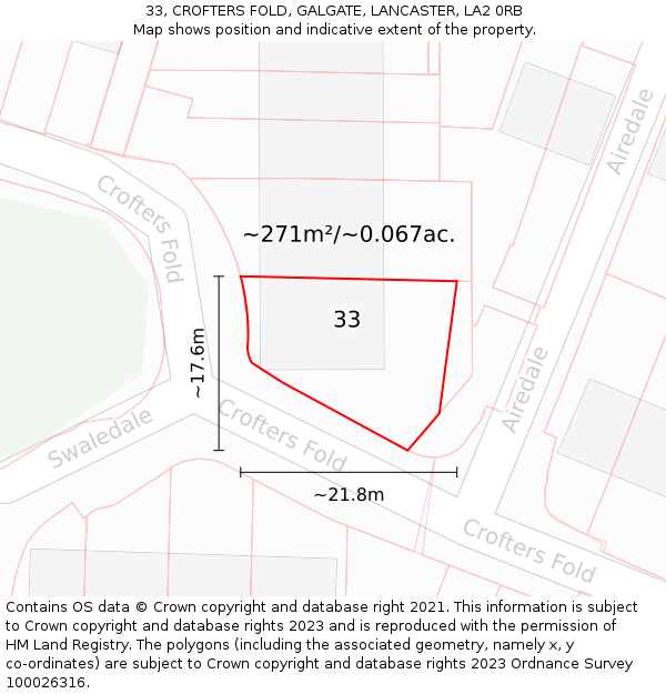 33, CROFTERS FOLD, GALGATE, LANCASTER, LA2 0RB: Plot and title map