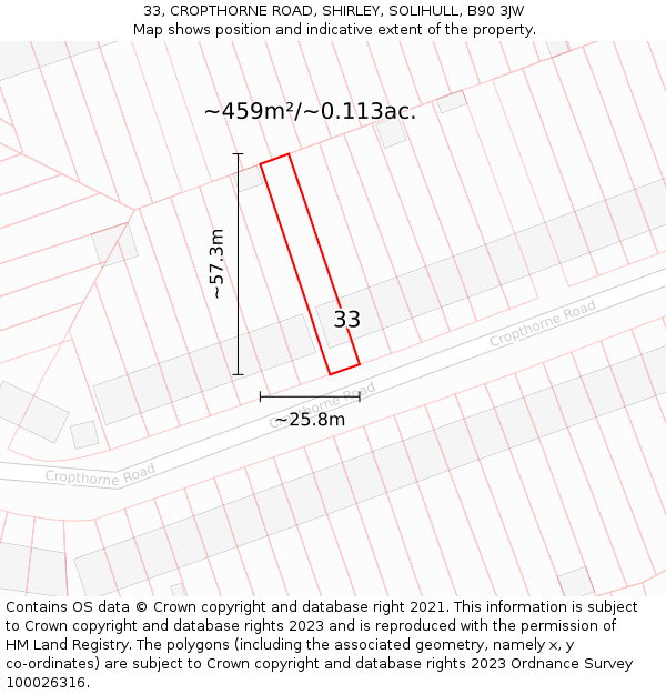 33, CROPTHORNE ROAD, SHIRLEY, SOLIHULL, B90 3JW: Plot and title map