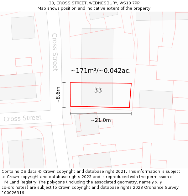 33, CROSS STREET, WEDNESBURY, WS10 7PP: Plot and title map