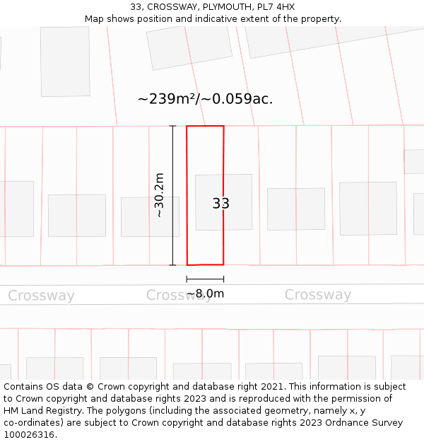 33, CROSSWAY, PLYMOUTH, PL7 4HX: Plot and title map
