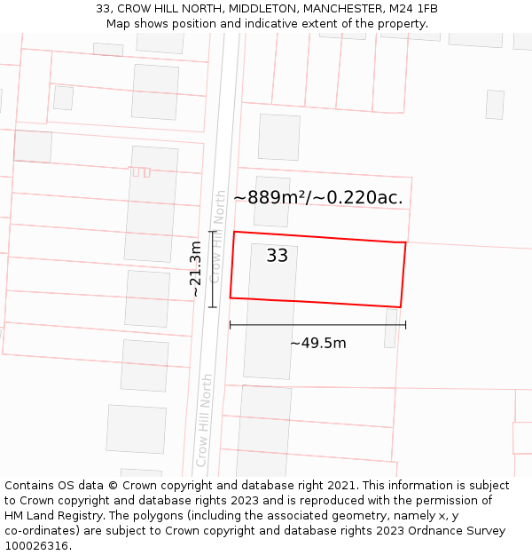 33, CROW HILL NORTH, MIDDLETON, MANCHESTER, M24 1FB: Plot and title map