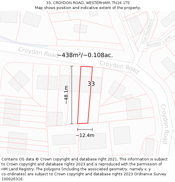 33, CROYDON ROAD, WESTERHAM, TN16 1TS: Plot and title map