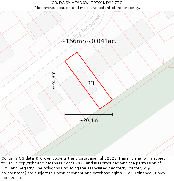 33, DAISY MEADOW, TIPTON, DY4 7BG: Plot and title map