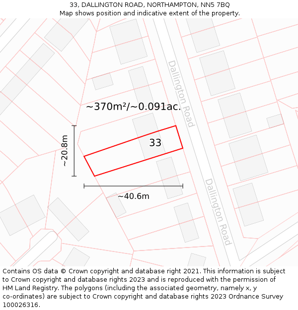 33, DALLINGTON ROAD, NORTHAMPTON, NN5 7BQ: Plot and title map