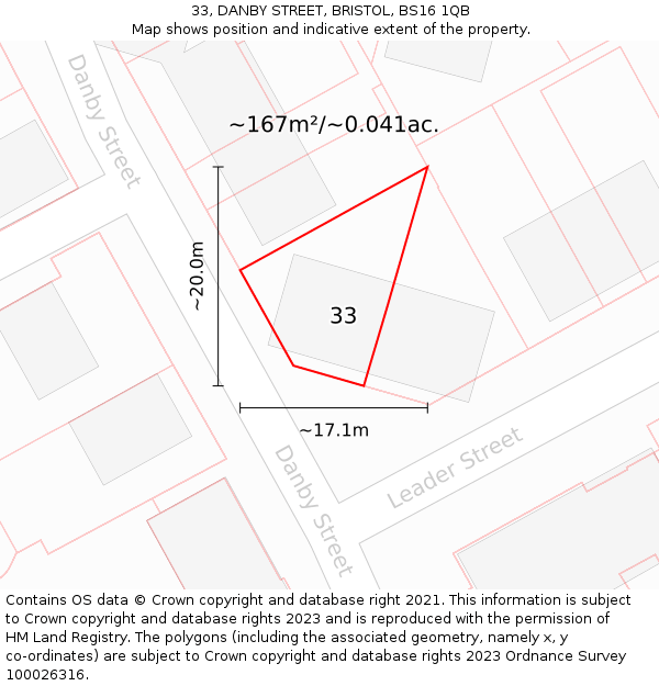 33, DANBY STREET, BRISTOL, BS16 1QB: Plot and title map