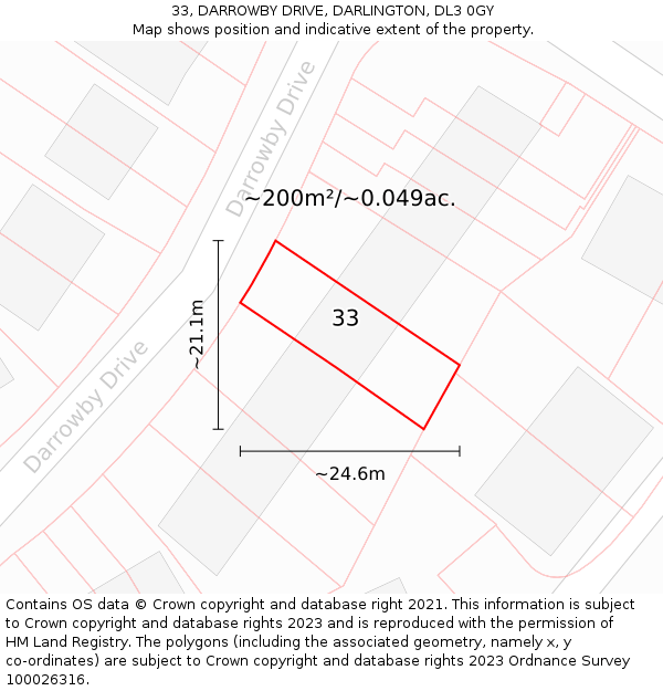 33, DARROWBY DRIVE, DARLINGTON, DL3 0GY: Plot and title map