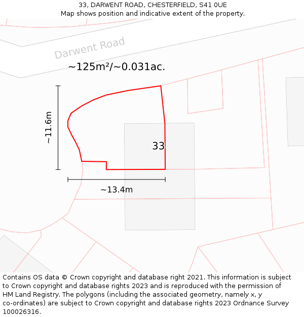 33, DARWENT ROAD, CHESTERFIELD, S41 0UE: Plot and title map