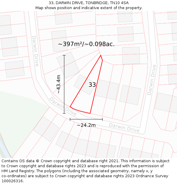 33, DARWIN DRIVE, TONBRIDGE, TN10 4SA: Plot and title map