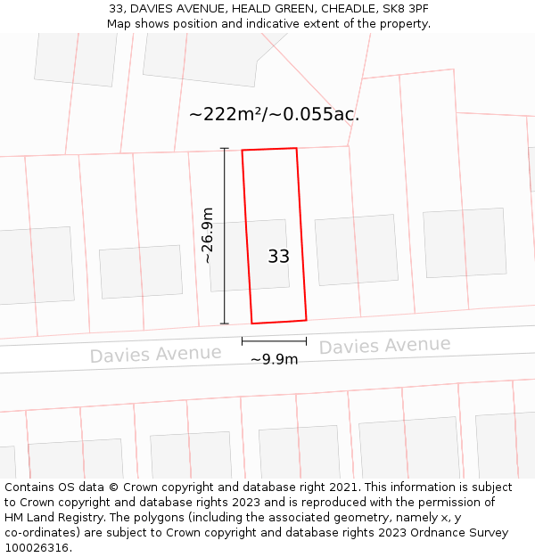 33, DAVIES AVENUE, HEALD GREEN, CHEADLE, SK8 3PF: Plot and title map