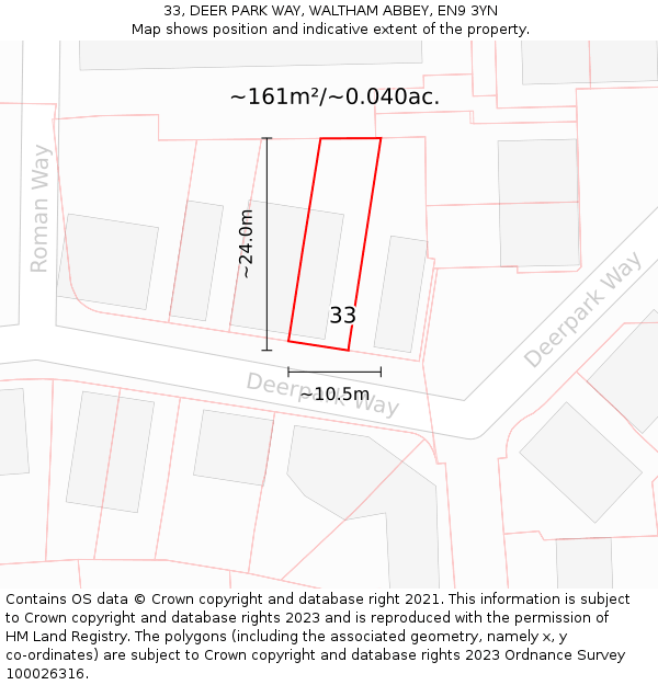 33, DEER PARK WAY, WALTHAM ABBEY, EN9 3YN: Plot and title map