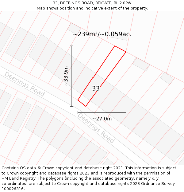 33, DEERINGS ROAD, REIGATE, RH2 0PW: Plot and title map