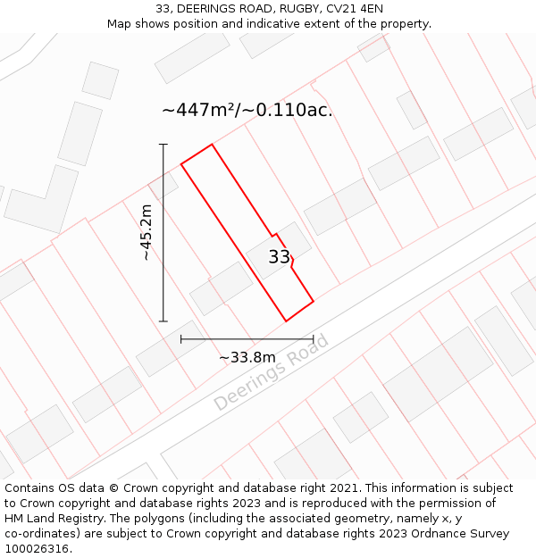 33, DEERINGS ROAD, RUGBY, CV21 4EN: Plot and title map