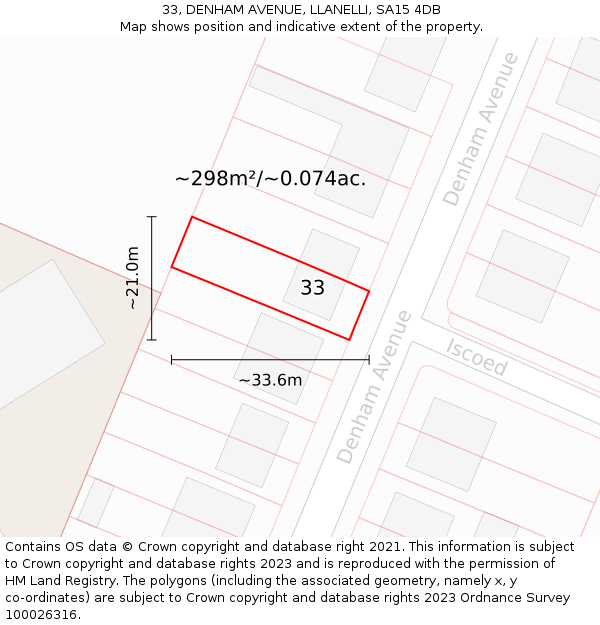 33, DENHAM AVENUE, LLANELLI, SA15 4DB: Plot and title map