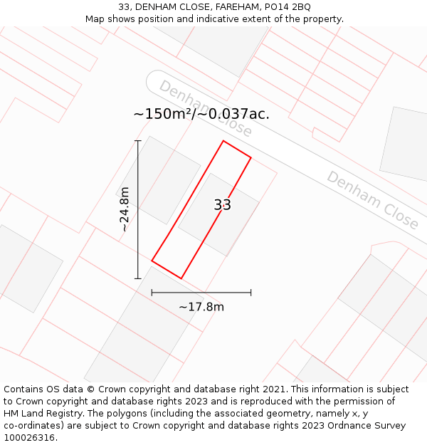 33, DENHAM CLOSE, FAREHAM, PO14 2BQ: Plot and title map