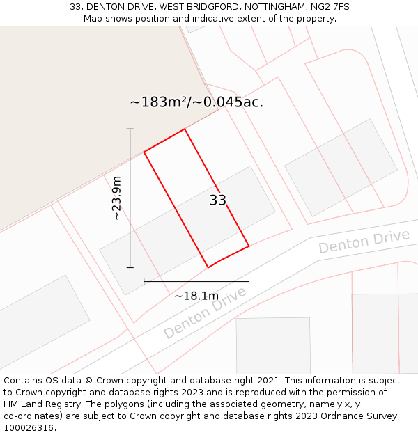 33, DENTON DRIVE, WEST BRIDGFORD, NOTTINGHAM, NG2 7FS: Plot and title map