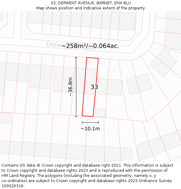 33, DERWENT AVENUE, BARNET, EN4 8LU: Plot and title map