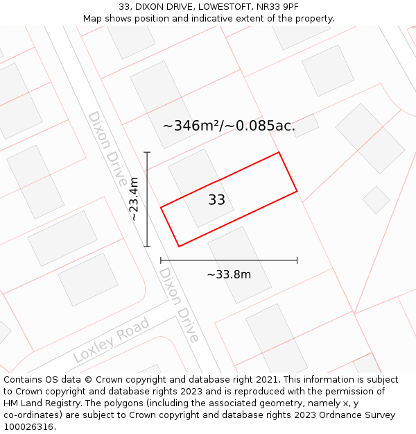 33, DIXON DRIVE, LOWESTOFT, NR33 9PF: Plot and title map