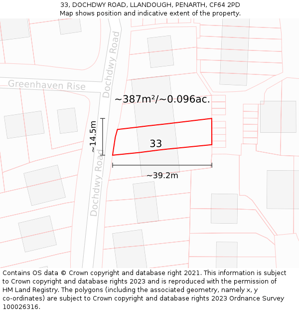 33, DOCHDWY ROAD, LLANDOUGH, PENARTH, CF64 2PD: Plot and title map