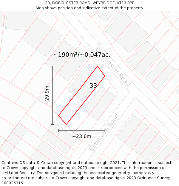 33, DORCHESTER ROAD, WEYBRIDGE, KT13 8PE: Plot and title map