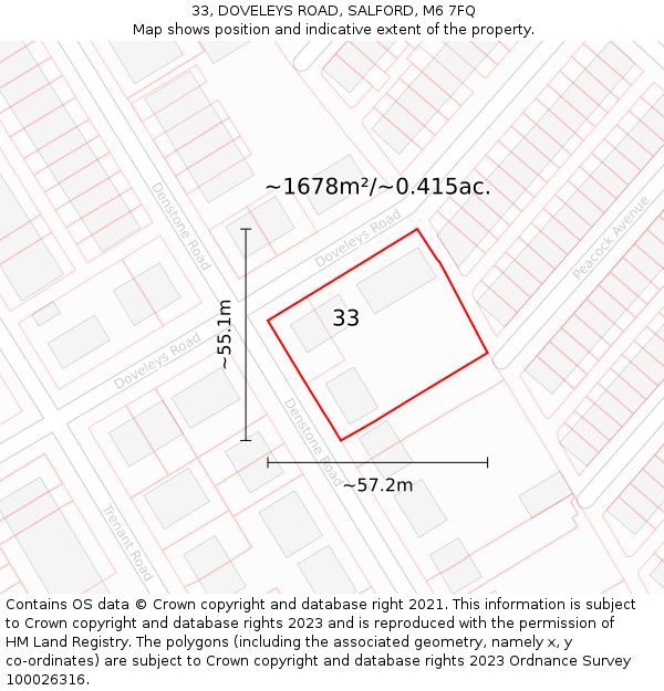 33, DOVELEYS ROAD, SALFORD, M6 7FQ: Plot and title map