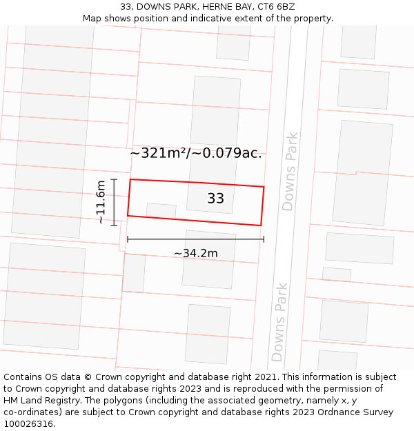 33, DOWNS PARK, HERNE BAY, CT6 6BZ: Plot and title map