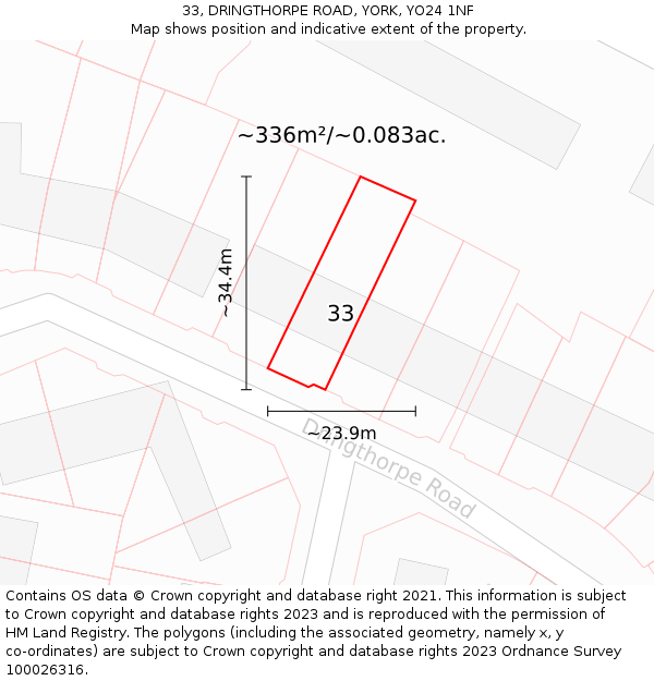 33, DRINGTHORPE ROAD, YORK, YO24 1NF: Plot and title map