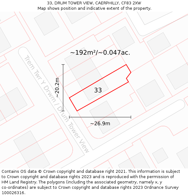 33, DRUM TOWER VIEW, CAERPHILLY, CF83 2XW: Plot and title map