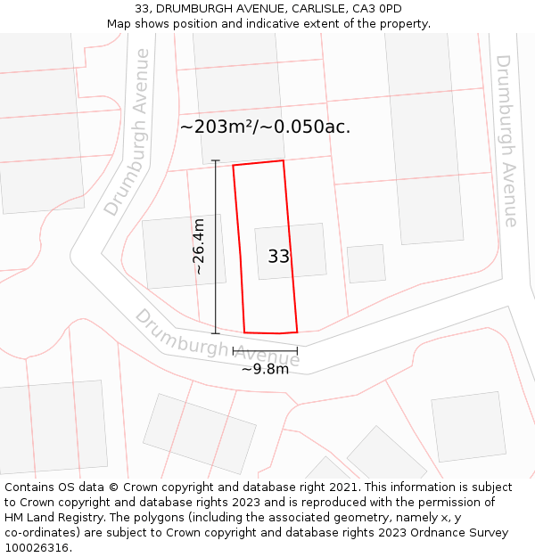 33, DRUMBURGH AVENUE, CARLISLE, CA3 0PD: Plot and title map