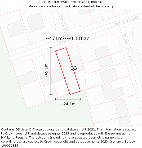 33, DUNSTER ROAD, SOUTHPORT, PR8 3AH: Plot and title map