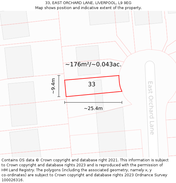 33, EAST ORCHARD LANE, LIVERPOOL, L9 9EG: Plot and title map