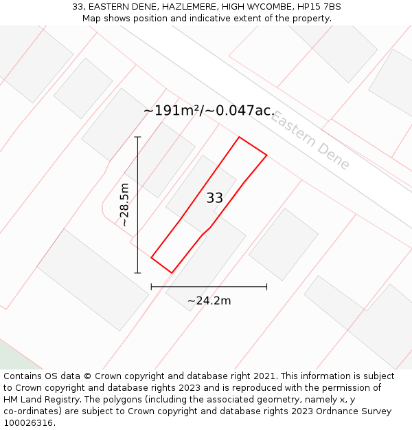 33, EASTERN DENE, HAZLEMERE, HIGH WYCOMBE, HP15 7BS: Plot and title map