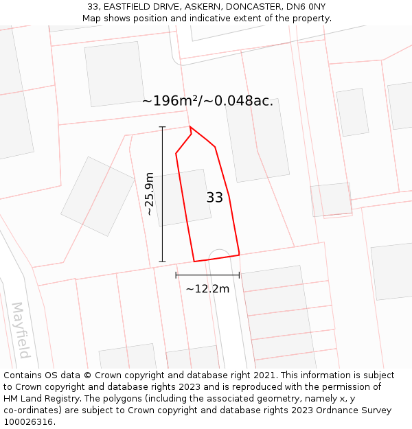 33, EASTFIELD DRIVE, ASKERN, DONCASTER, DN6 0NY: Plot and title map