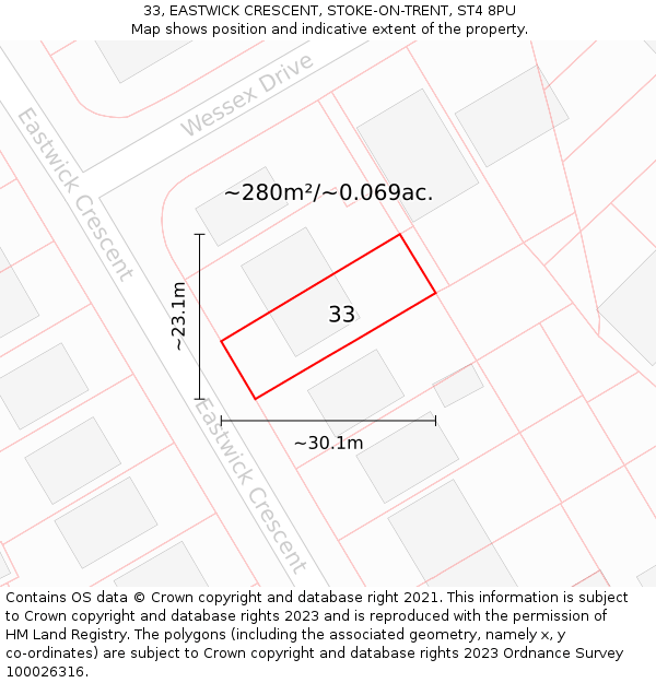 33, EASTWICK CRESCENT, STOKE-ON-TRENT, ST4 8PU: Plot and title map