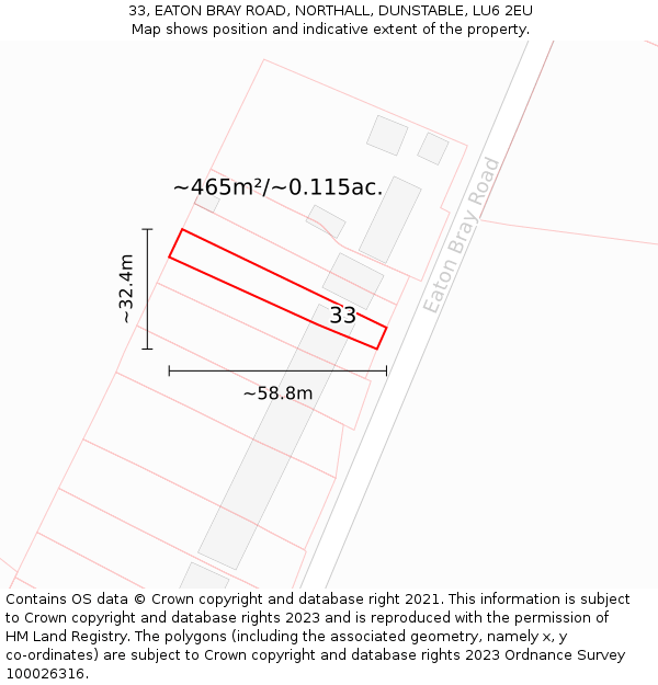 33, EATON BRAY ROAD, NORTHALL, DUNSTABLE, LU6 2EU: Plot and title map