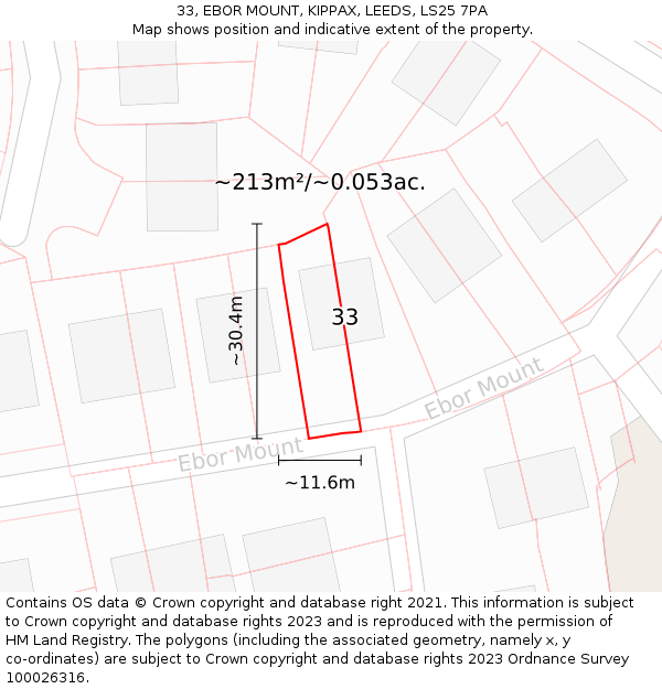 33, EBOR MOUNT, KIPPAX, LEEDS, LS25 7PA: Plot and title map