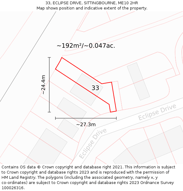 33, ECLIPSE DRIVE, SITTINGBOURNE, ME10 2HR: Plot and title map