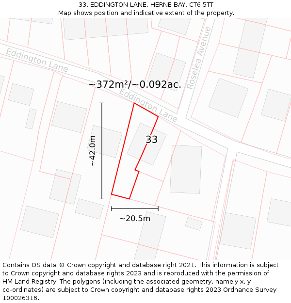 33, EDDINGTON LANE, HERNE BAY, CT6 5TT: Plot and title map