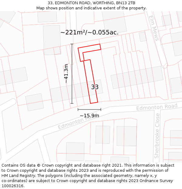 33, EDMONTON ROAD, WORTHING, BN13 2TB: Plot and title map