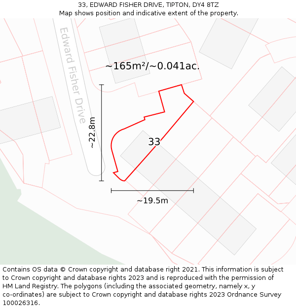 33, EDWARD FISHER DRIVE, TIPTON, DY4 8TZ: Plot and title map