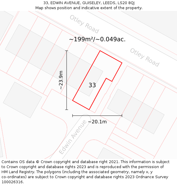 33, EDWIN AVENUE, GUISELEY, LEEDS, LS20 8QJ: Plot and title map